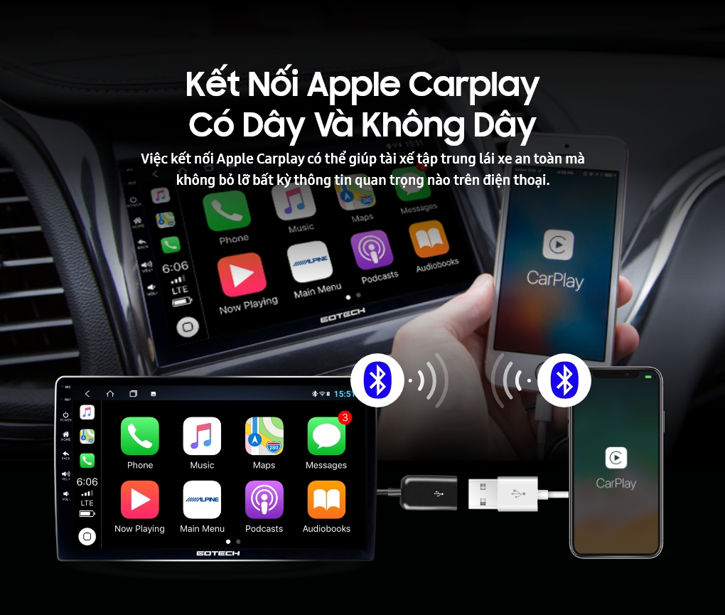 Kết nối Apple Carplay trên màn hình ô tô GOTECH